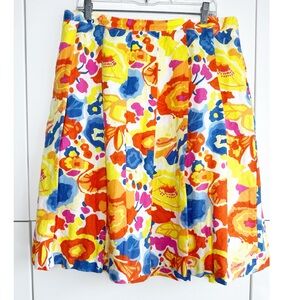 Liz Claiborne Linen Midi A Line Skirt Floral 16 Preppy Old Money Cruise